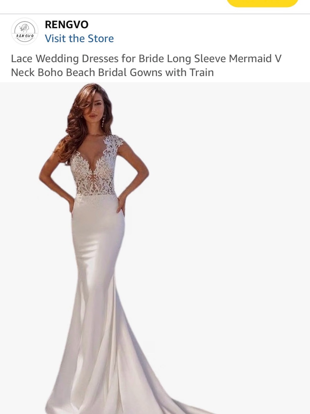 Ivory Lace Mermaid Bridal Gown with V-Neck